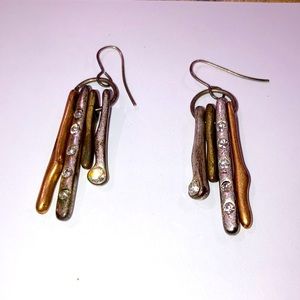 MIXED METAL DROP EARRINGS WITH RHINESTONE ACCENTS !
